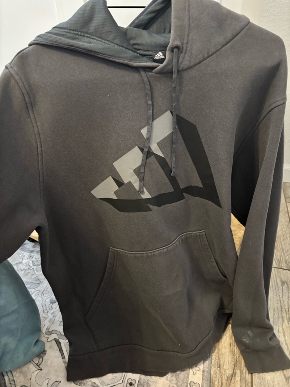 adidas Black Men’s Pullover Hoodie with Tonal Geometric Logo